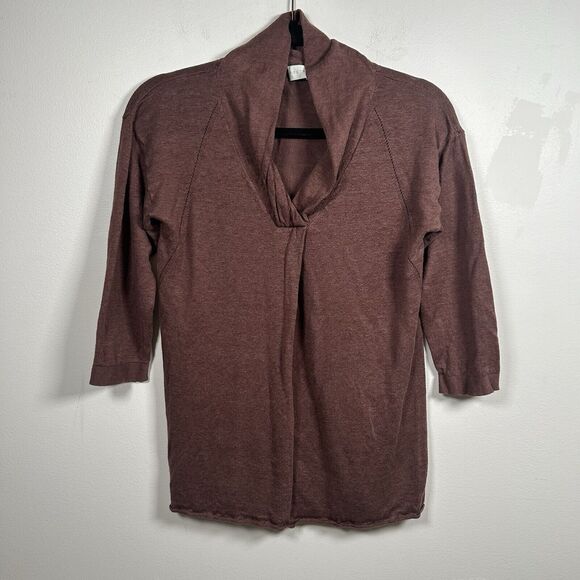 Poetry 100% Linen Knit Brown Top Blouse Shirt Half Sleeve V Neck US 6 Small - Picture 1 of 7